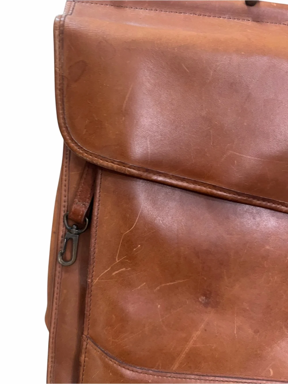 Vintage L.L.Bean Brown Leather Messenger Laptop Bag Shoulder Strap Broken in